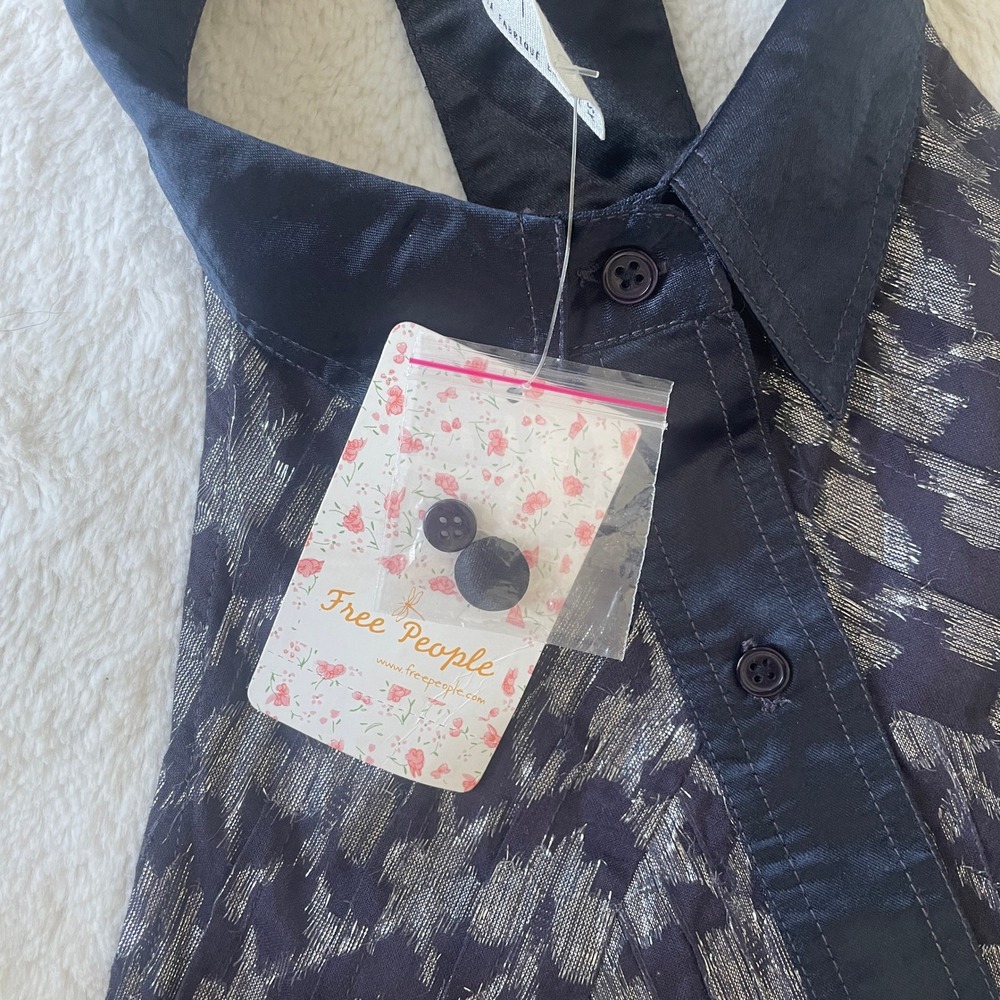 NWT Free People New Romantics Night Comb Metallic Navy Silver Mini Dress Size XS - Picture 5 of 10